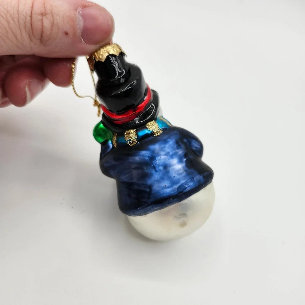 Vintage Santa's Best North Pole Snowmen Glass Ornament Blue Coat Top‎ Hat 1999